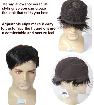 Full Head Wig For Mens - 100% Human Hairs With Adjustable Clips